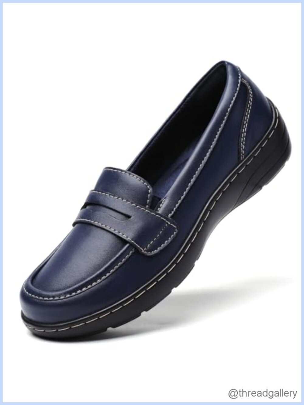 Women's Leather Loafers Memory Foam Arch Support Slip On Casual Work Shoes